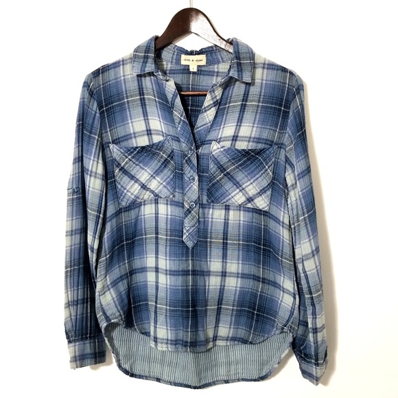 Anthro Cloth & Stone Breezy Plaid Popover Top - Picture 1 of 8